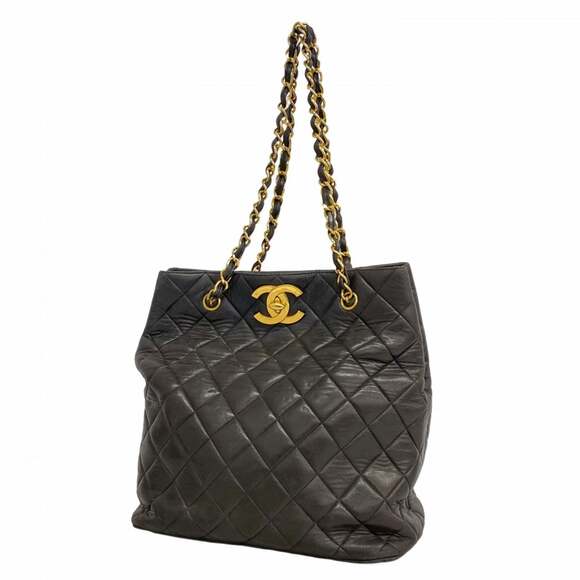 CHANEL Handbags - CHANEL Black Lambskin Leather Tote Bag